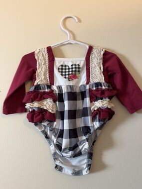 Baby Burgundy & Black Buffalo Plaid Ruffle Romper